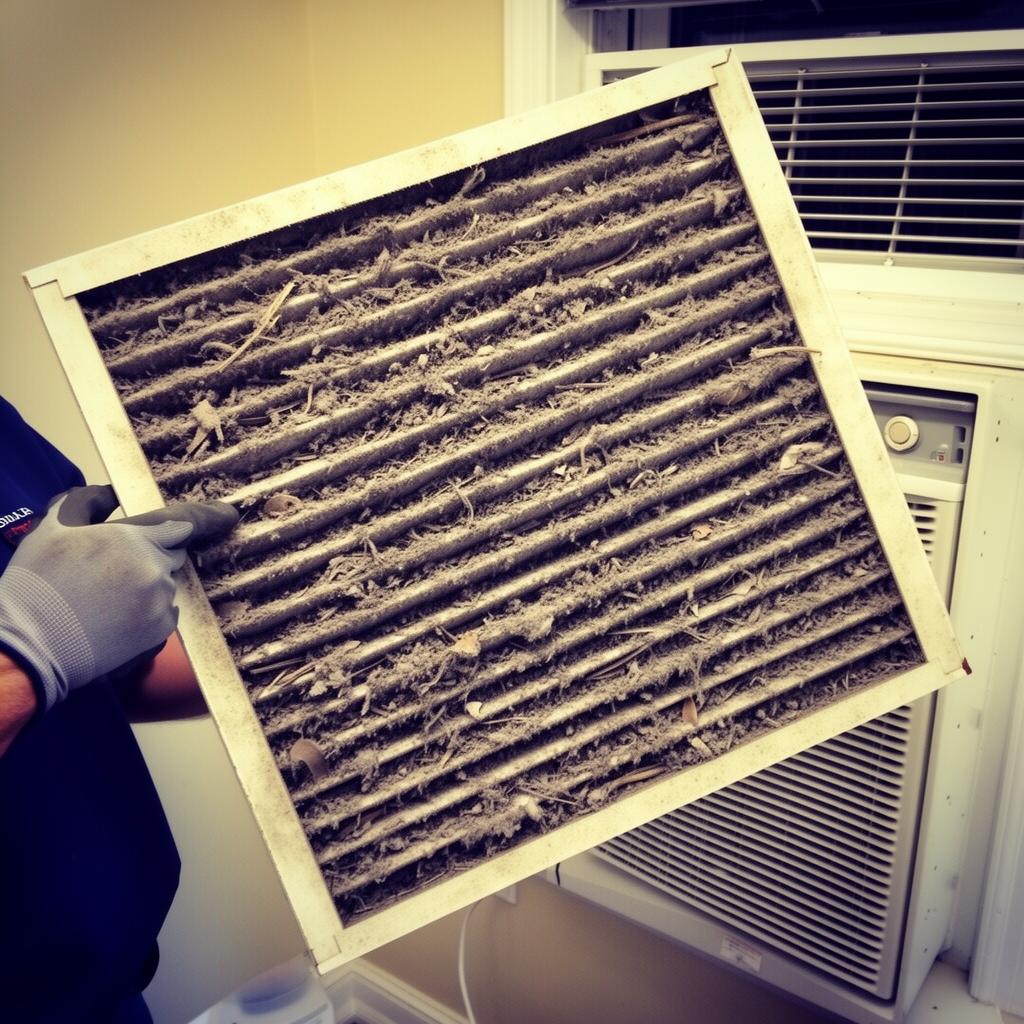 Clogged dirty air filter pulled from a Bradenton FL home AC system